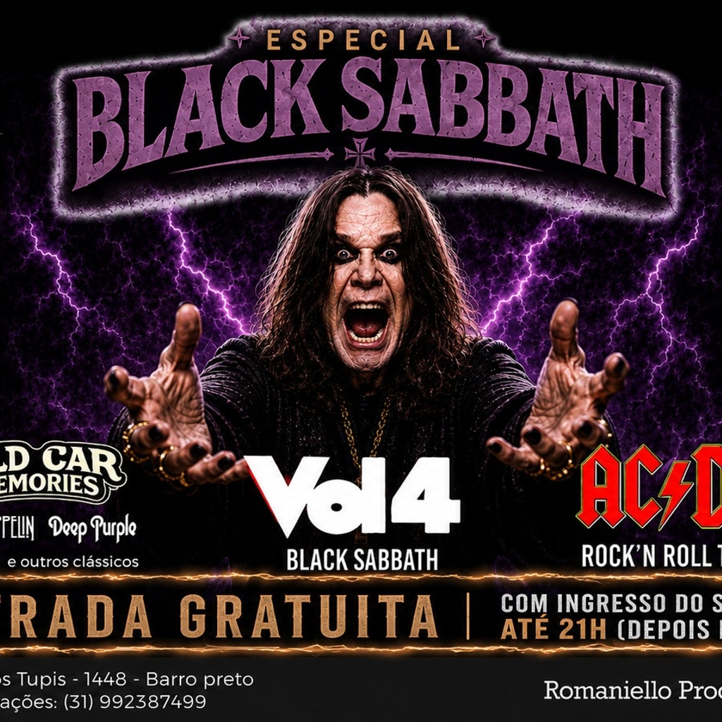 22/05 - Especial Black Sabbath com Vol IV (Black Sabbath), Rock'n Roll Trem (AC/DC) e Old Car (Led)
