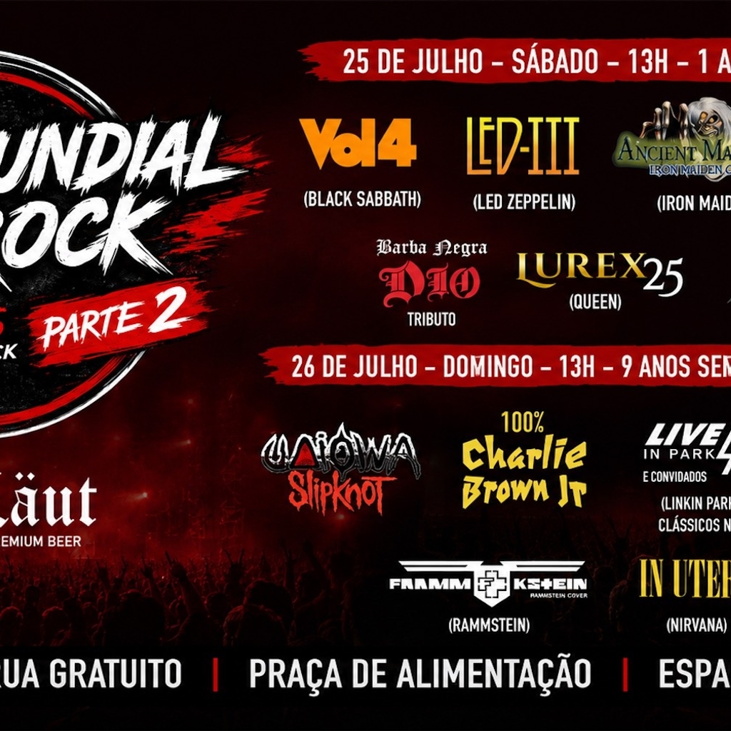 25 e 26/07 - Dia Mundial do Rock - Parte 2: Iron Maiden, Slipknot, Queen, Linkin Park, Sabbath